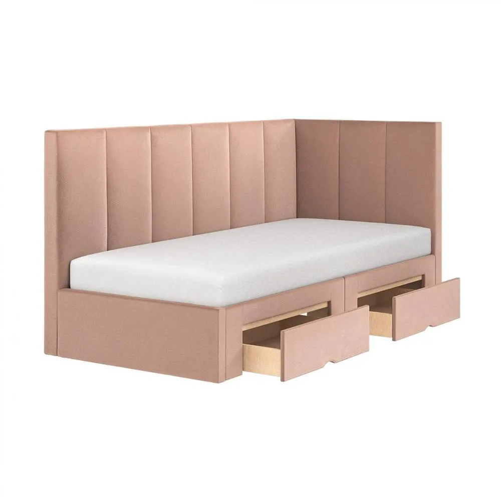 Flair Harley Corner Fabric Bed Frame with Storage Drawers in Pink 5