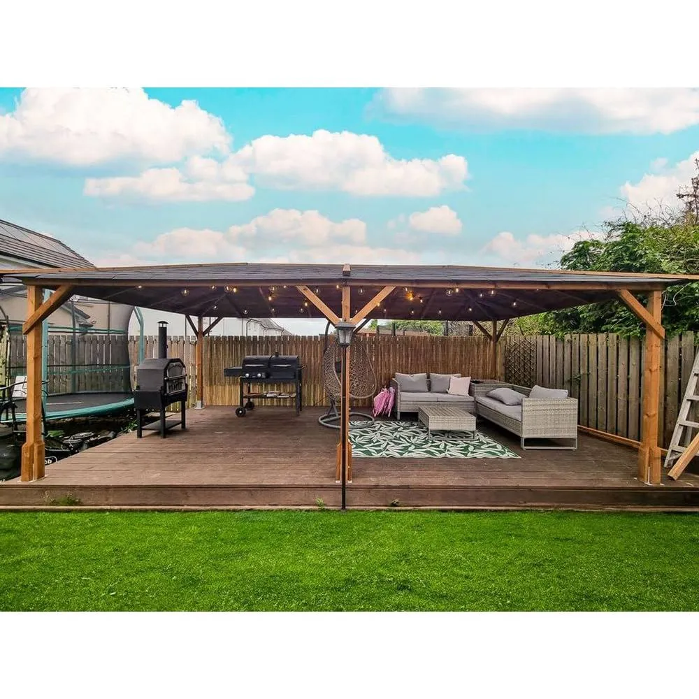 Dunster House Wooden Garden Gazebo 6x3m Hot Tub Shelter, Roof Shingles, Utopia 630 in Brown 2