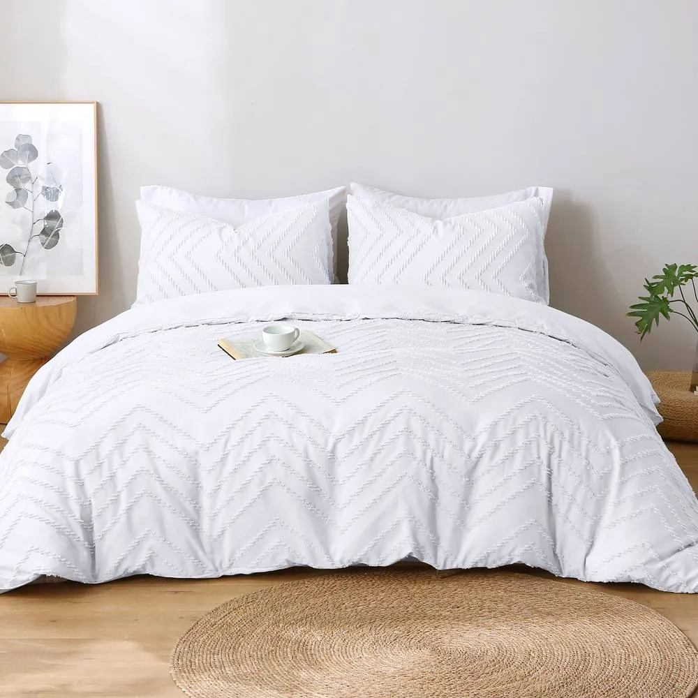 Pamposh Luxury Tufted Duvet Cover Set King Size Ultra Soft Quilt Covers in White