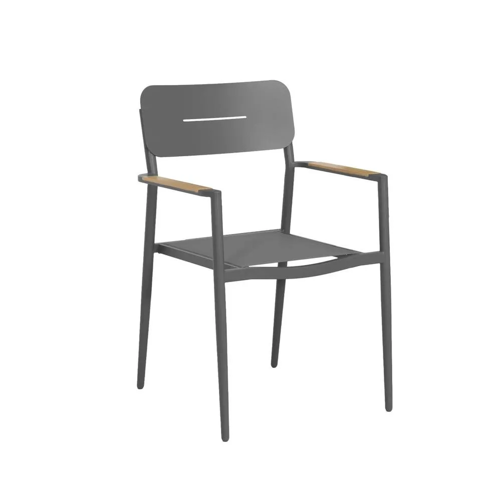 sweeek Round garden table aluminium + 6 armchairs in Dark Grey 6
