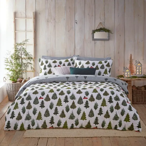 Furn. Evergreen 100% Brushed Cotton Duvet Cover Set Pine Green