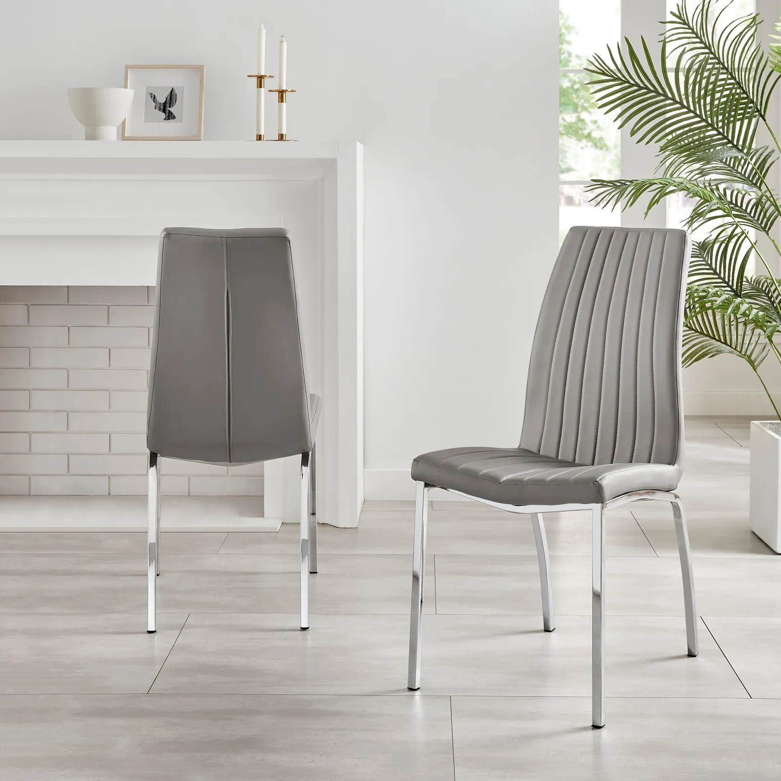 FurnitureboxUK Set of 2 Isco Deep Cushioned Soft Touch Faux Leather Dining Chairs With Silver Chrome Metal Legs in Grey 2