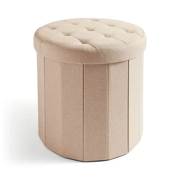 Faux Linen Round Ottoman 3