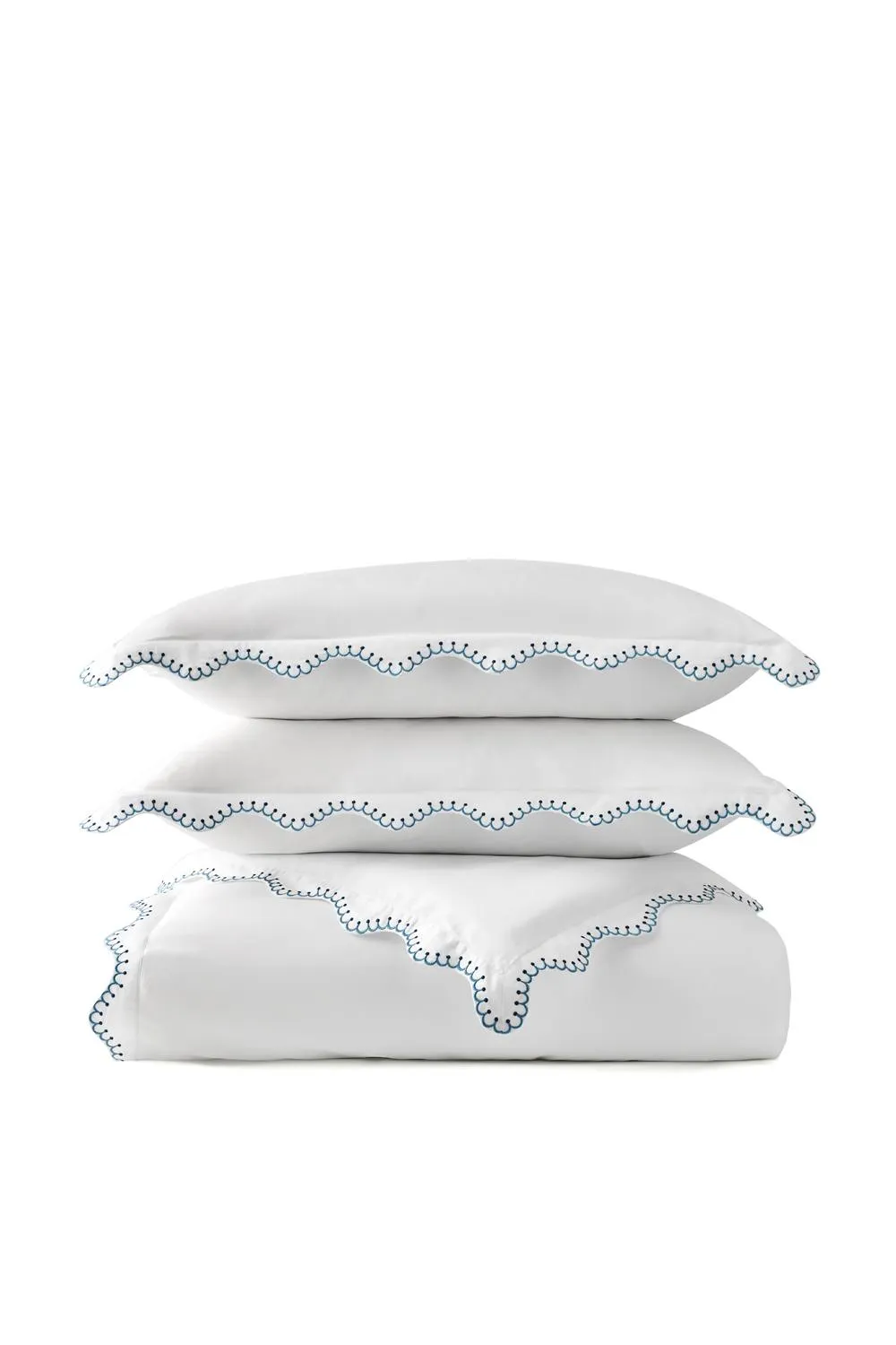 CHRISTY 'Lucerne Scallop' Luxury Cotton Sateen Duvet Cover Set in Blue 3