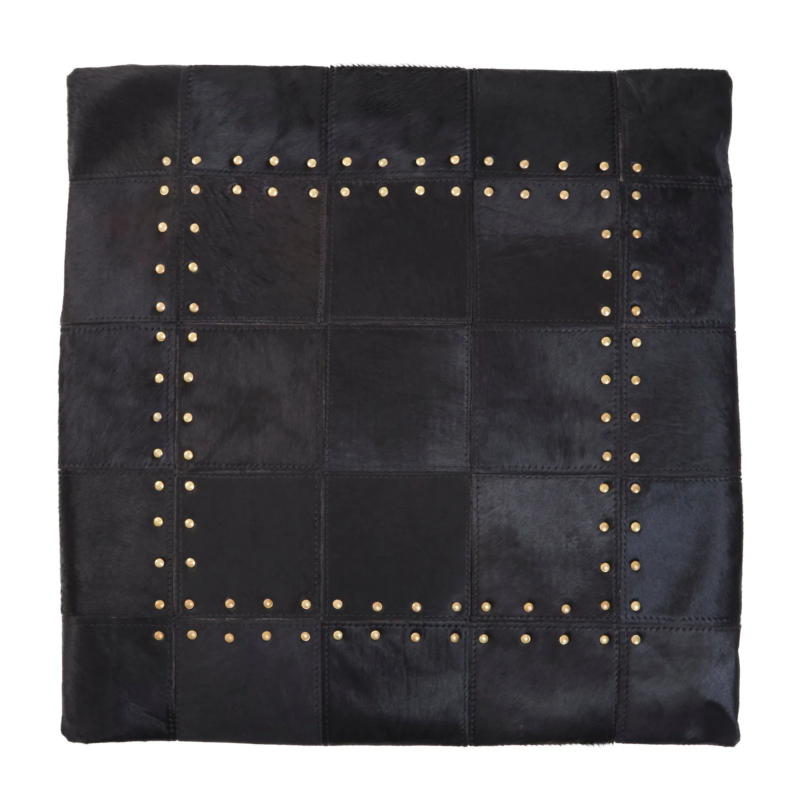 Orsina Bosie Safira Black Hair on Leather Patchwork Cushion