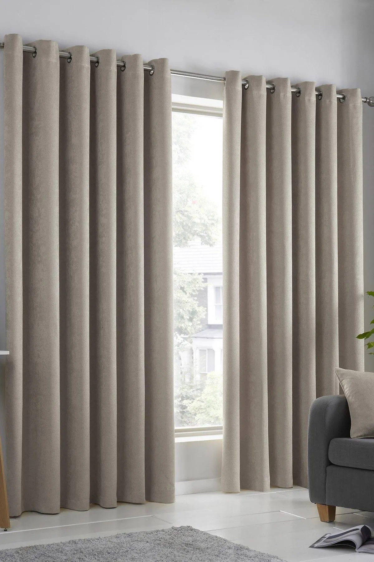 Fusion 'Strata' Triple-Woven Dimout Eyelet Curtains in Natural 1