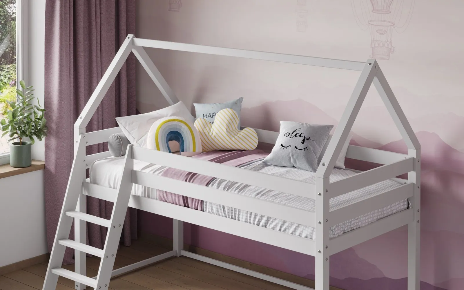 Flair Ellie Wooden House Mid Sleeper Bed in White 3