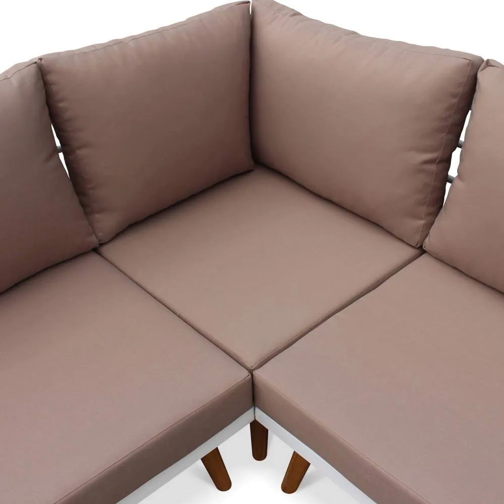sweeek 5-seater wooden corner garden sofa set in White 5
