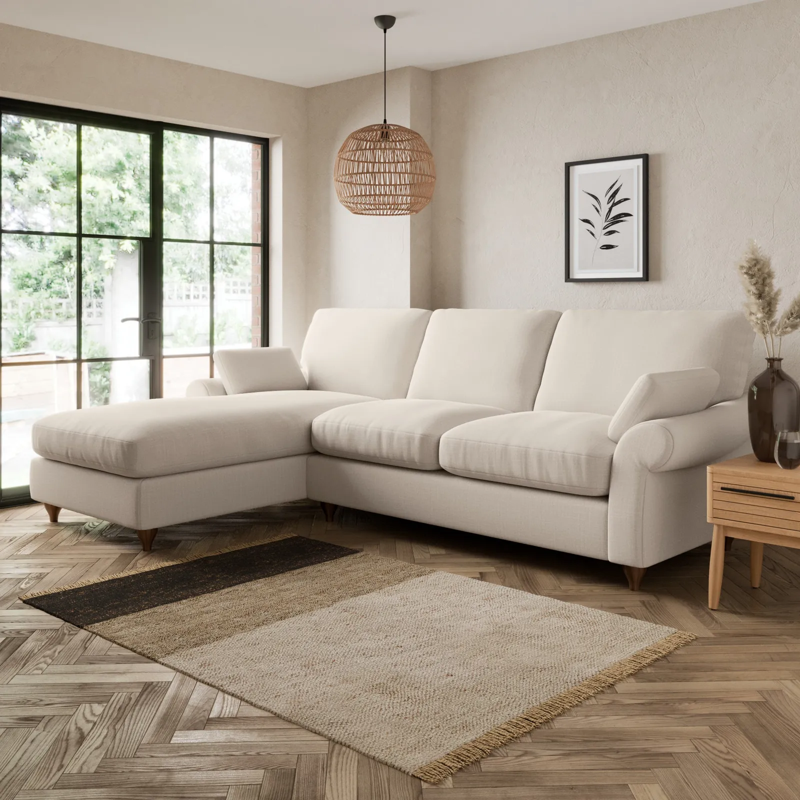 Salisbury Slub Cotton Blend Left Hand Corner Sofa Cream