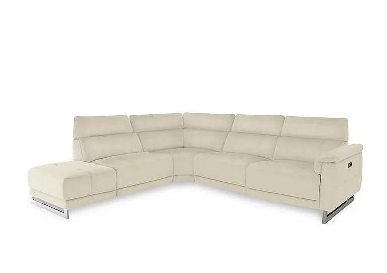 Moet Leather Power Recliner Chaise End Left Hand Facing Corner Sofa with Telescopic Headrests - Bone China - Sofas and Armchairs - In Time for Christmas