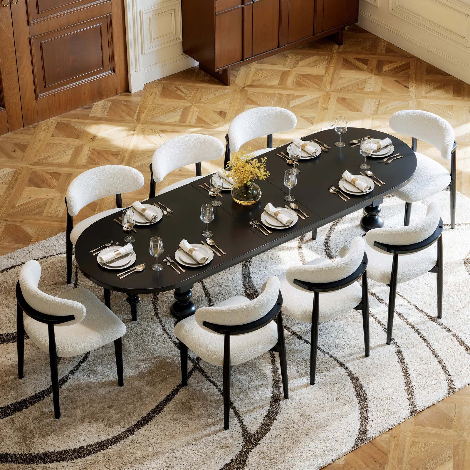 Dining Set 200-240cm Extendable Dining Table Black with 8 Chairs
