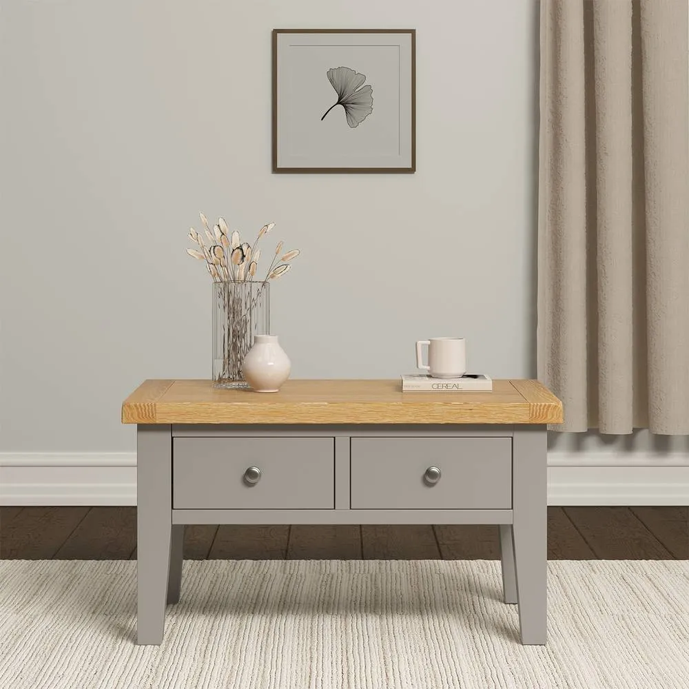 Seconique Windsor 2 Drawer Coffee Table (Fully Assembled) in Light Grey 1