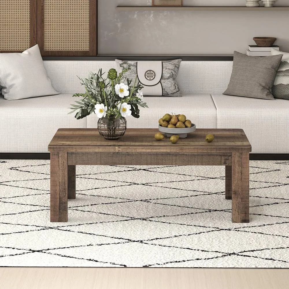 Costway 120cm Farmhouse Coffee Table Rectangular Center Table Tea Table in Brown 3