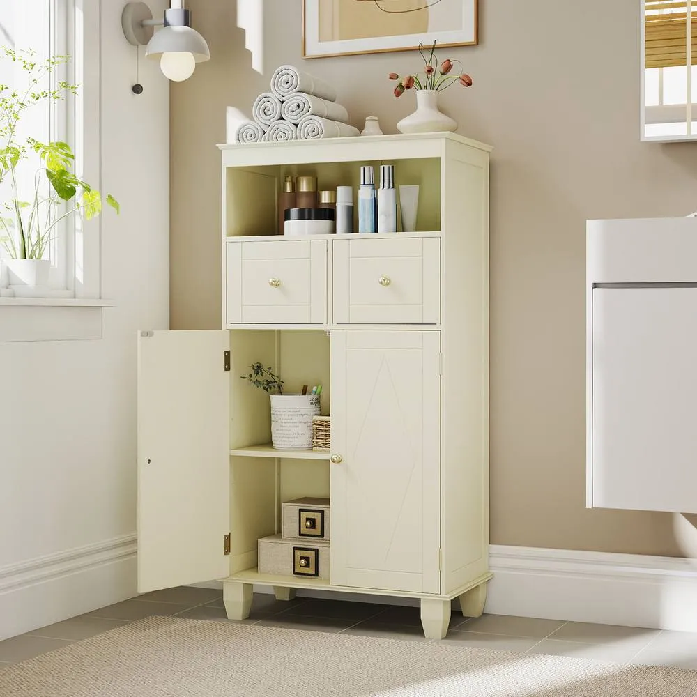 Costway Bathroom Floor Storage Cabinet Modern Storage Organizer w/Drawers in Beige 6