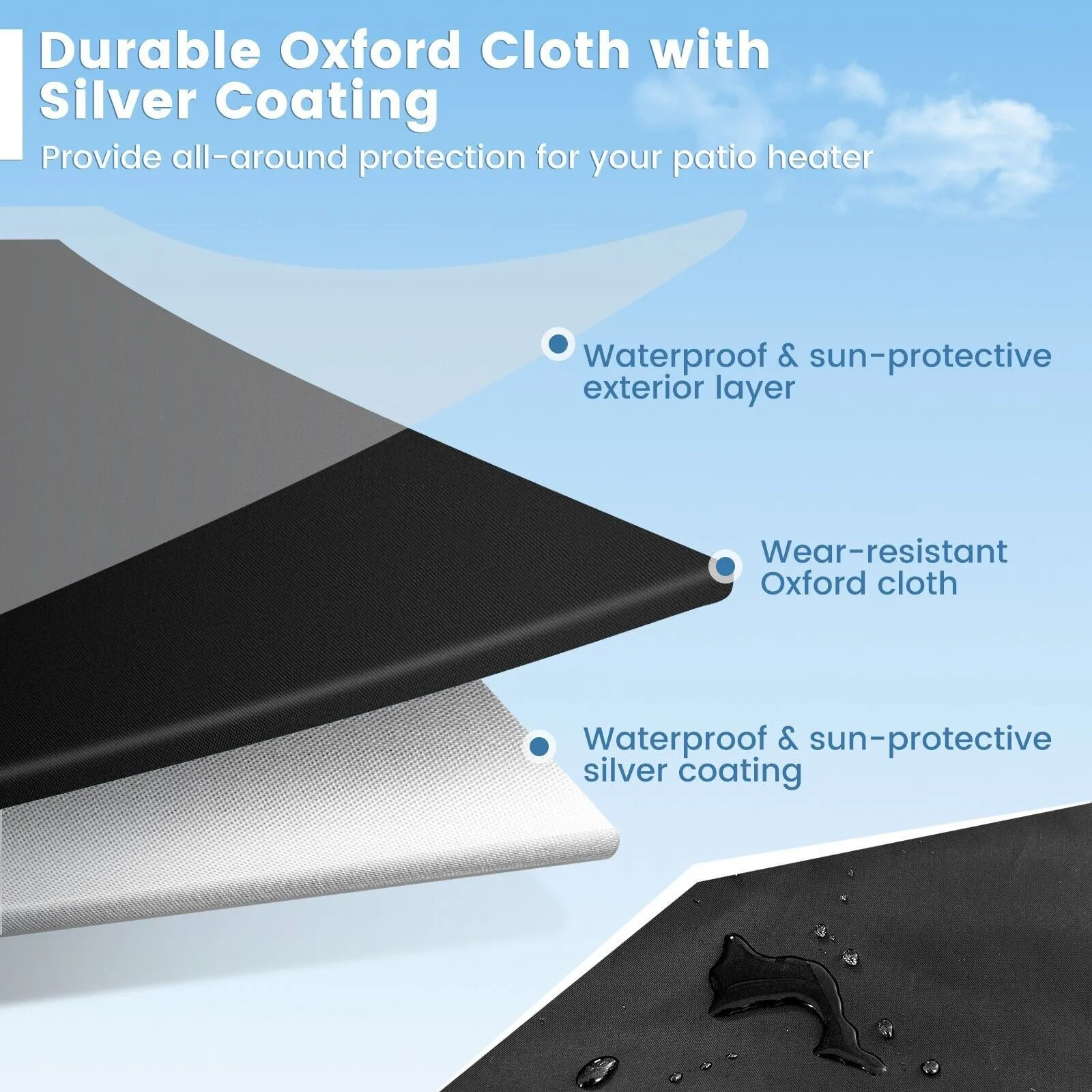 Costway Waterproof Patio Heater Cover Outdoor Patio Propane Heater Cover with Zipper in Black 2
