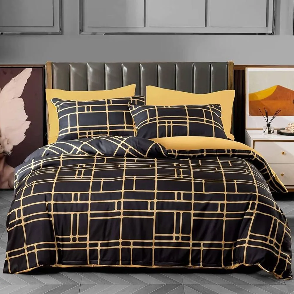 Pamposh Double Brushed Microfibre Duvet Cover Set With Zipper Closure in Gold