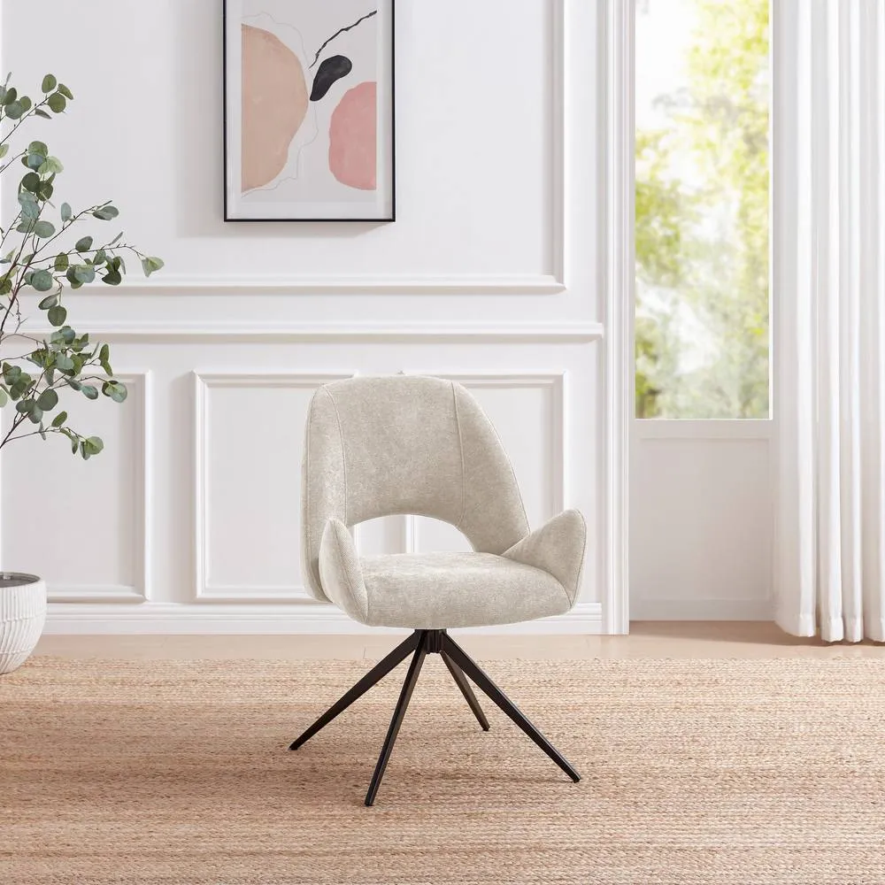FurnitureboxUK 2x Layla Cream Fabric Swivel Dining Chairs 3