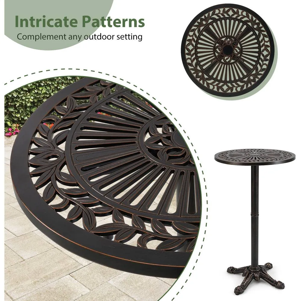 Costway 61cm Patio Round Bar Table Cast Aluminum High Top Table-Bronze in Bronze 6
