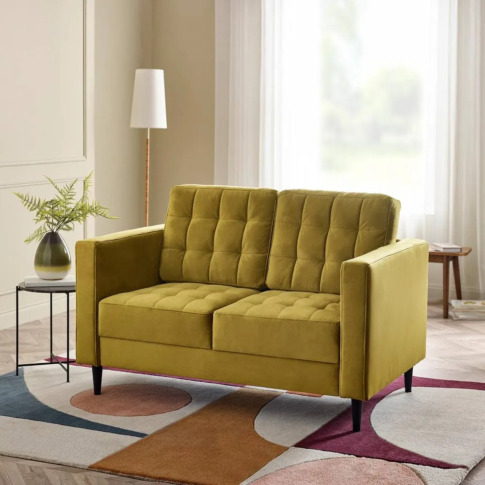 FurnitureboxUK Jade 2-Seater Soft Touch Velvet Sofa With Solid Wood Frame in Mustard 1