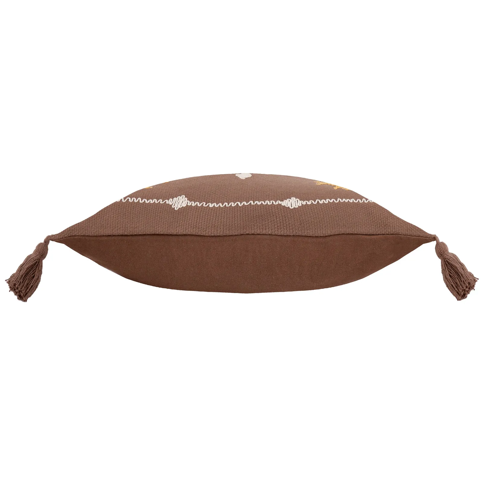 Yard Durdle 100% Cotton Embroidered Tasselled Cushion in Brown 4
