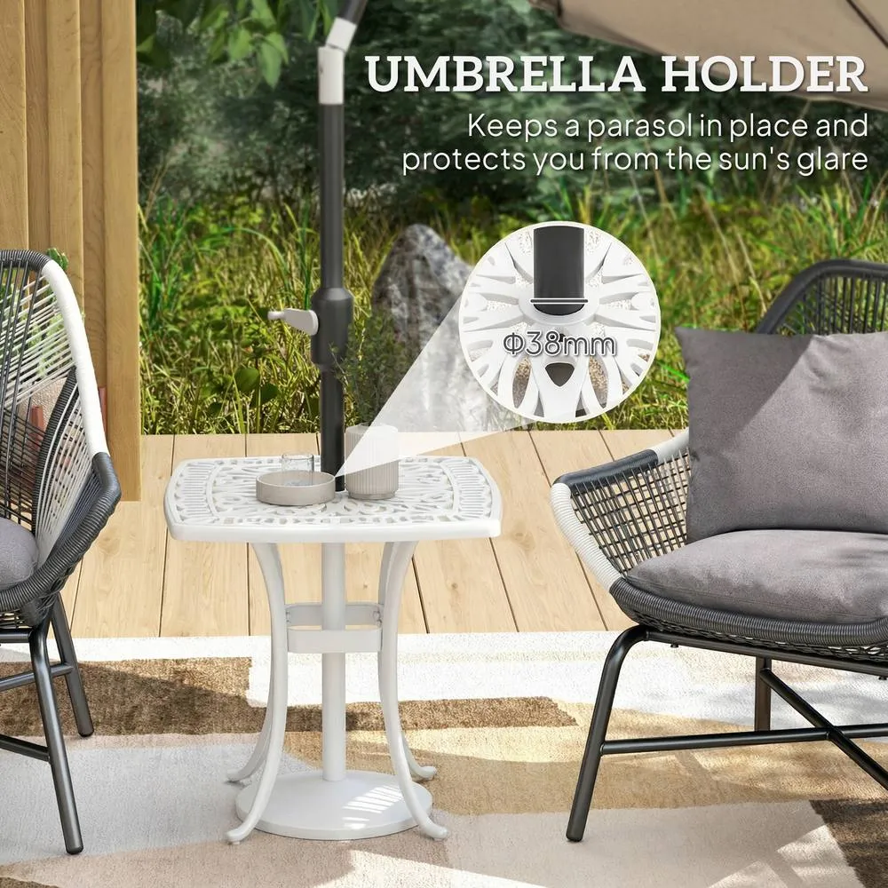 OUTSUNNY 54 x 54cm Aluminium Outdoor Garden Side Table w/ Umbrella Hole, White 5