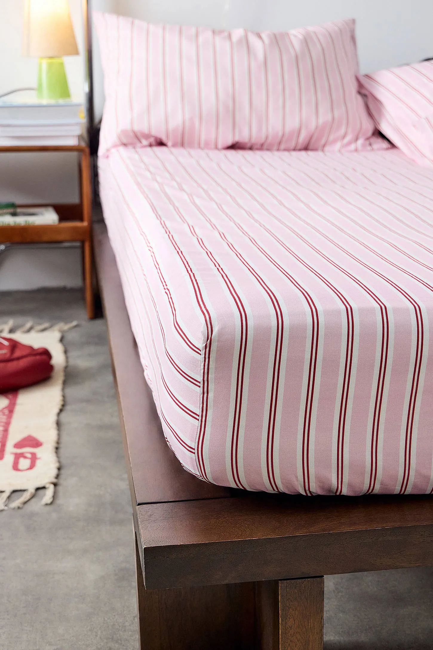 Pink & Red Stripe Fitted Sheet & Pillowcase Set - Pink 5