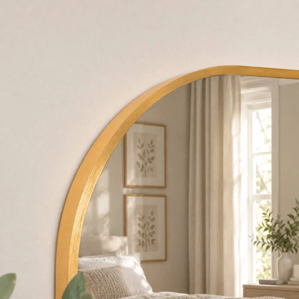 Melody Maison Large Gold Curved Arched Wall Mirror - 110cm X 90cm 2