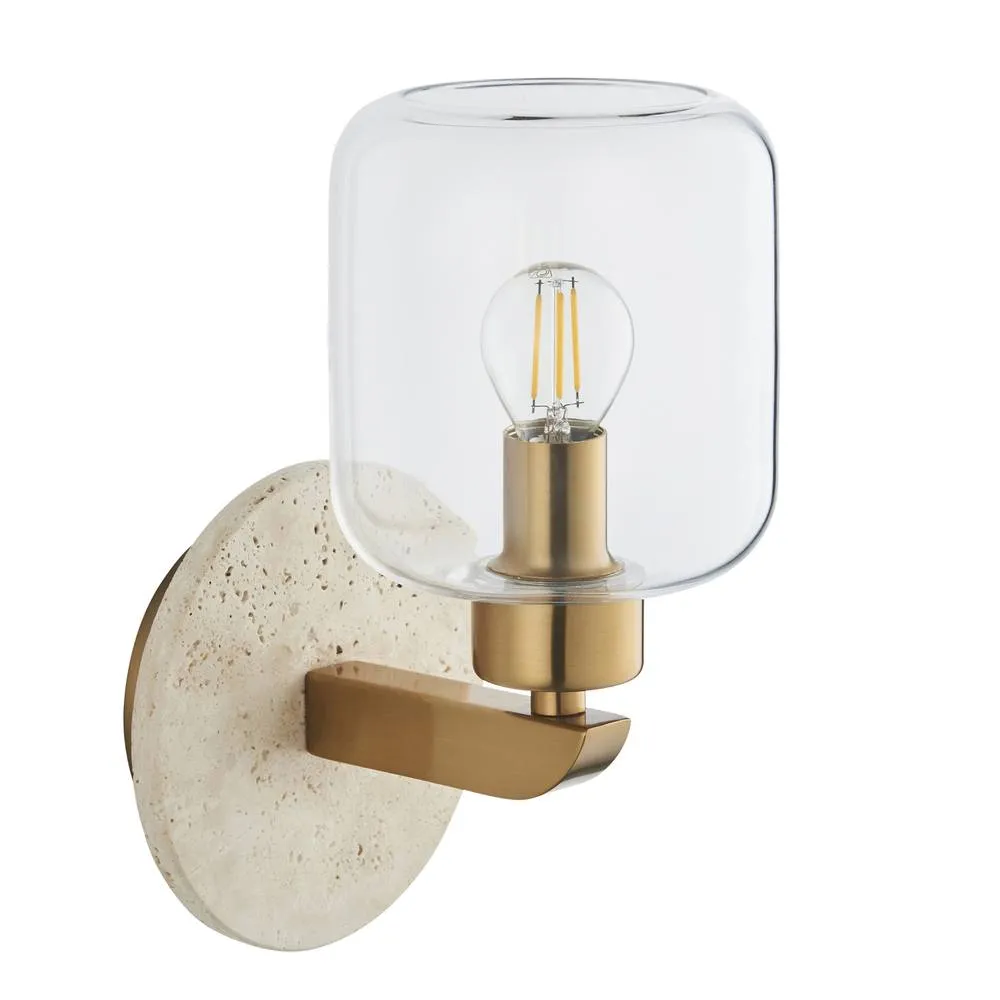 Netlighting Travi Wall Lamp Natural Travertine Vintage Brass & Clear Glass E14 in Gold 6