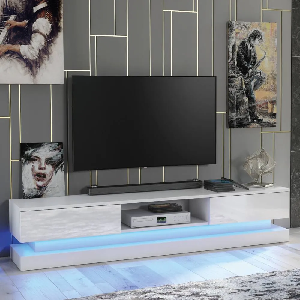 Creative Furniture Bloom TV Unit 180cm - White with Gloss Doors & LED Lights 4