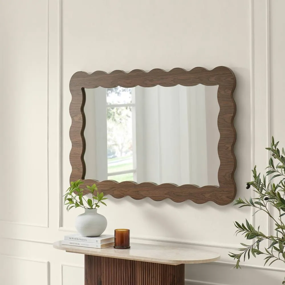 FurnitureboxUK Wiggle Walnut Wood Long Rectangle 120x80cm Wall Mirror 3