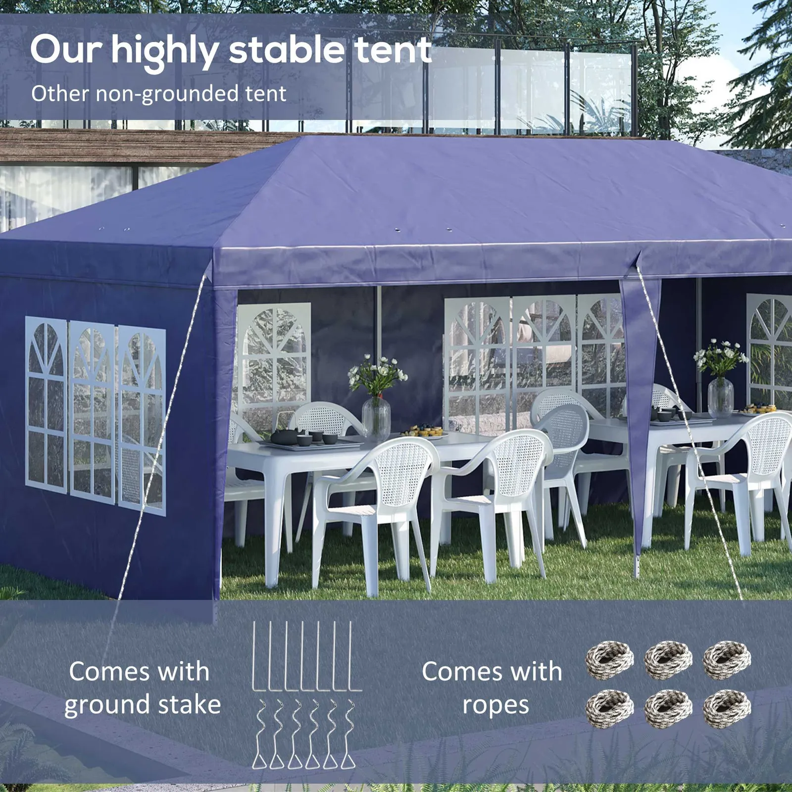 OUTSUNNY 3 x 6m Garden Pop Up Gazebo, Height Adjustable in Blue 6
