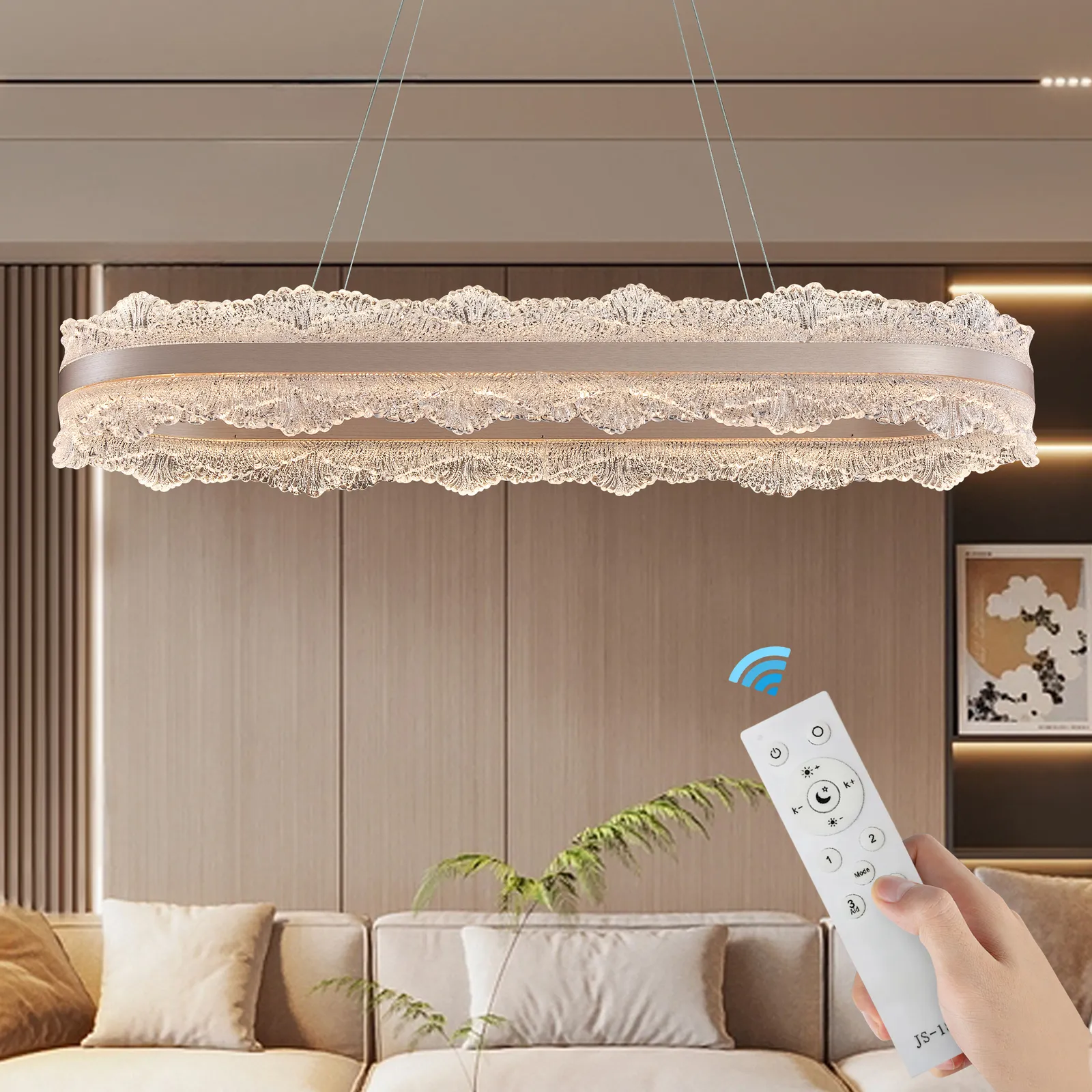 Acrylic Suspension Dining Light, Rose Gold, Modern Minimalist Style, for Kitchen Island or Dining Table, 900mm with Remote & Dimmable Lighting