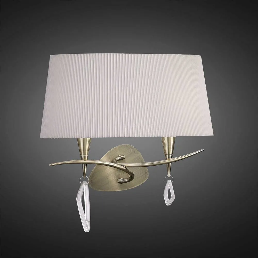Netlighting Mara Wall Lamp 2 Light E14 Antique Brass With Ivory White Shade 2