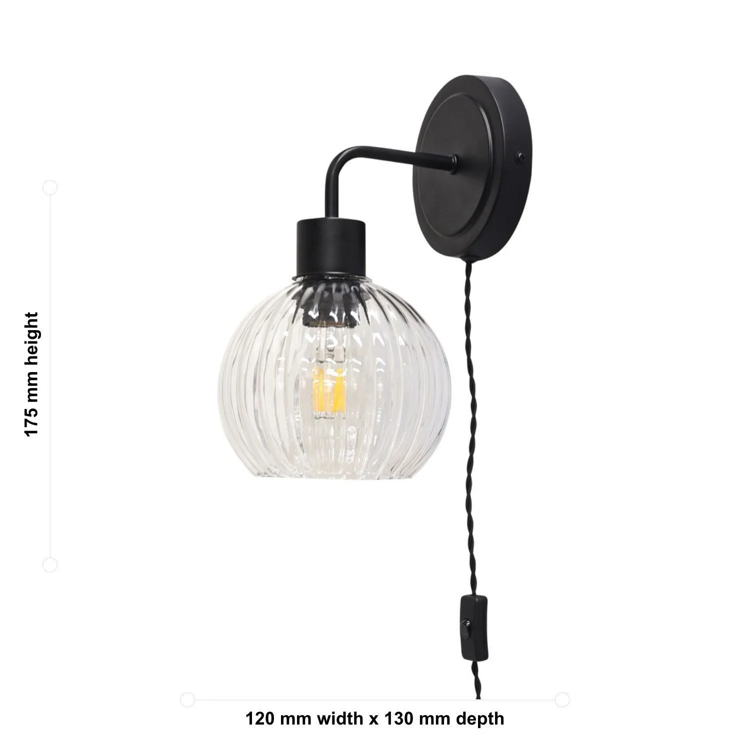 First Choice Lighting Toby - Black Plug in Wall Light Fitting Glass Not Included 6
