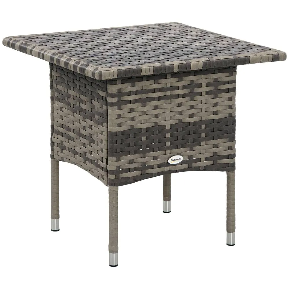 OUTSUNNY PE Rattan Outdoor Coffee Table, Easy Match Rattan Side Table in Grey 2