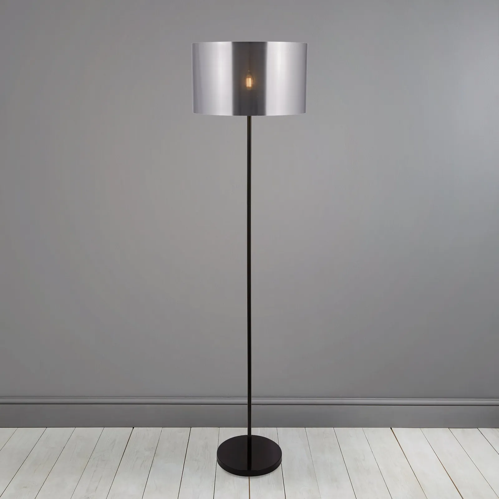 Volos Shiny Black Floor Lamp Silver