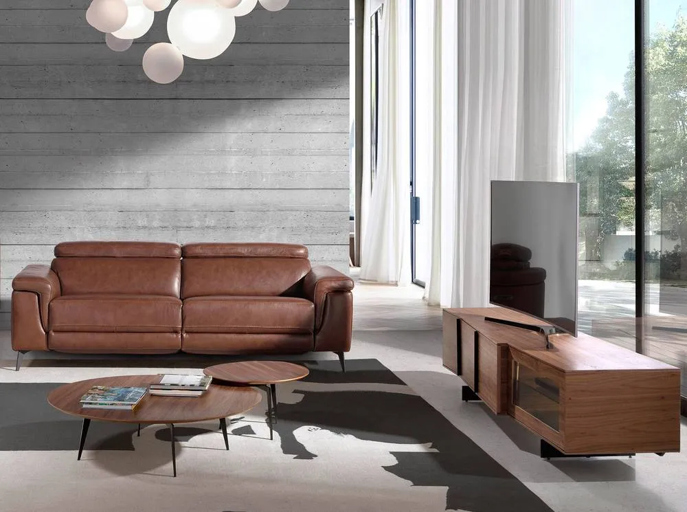 Angel Cerda Walnut TV Cabinet with LED Lighting & Black Steel in Brown 6