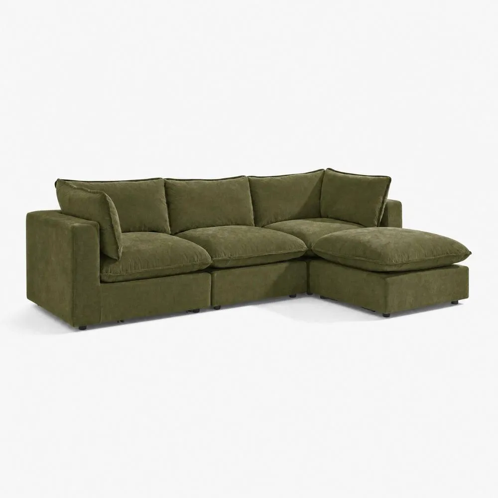 FurnitureboxUK Echo Linen-Look Fabric 3 Seater Modular Chaise Sofa in Green 6