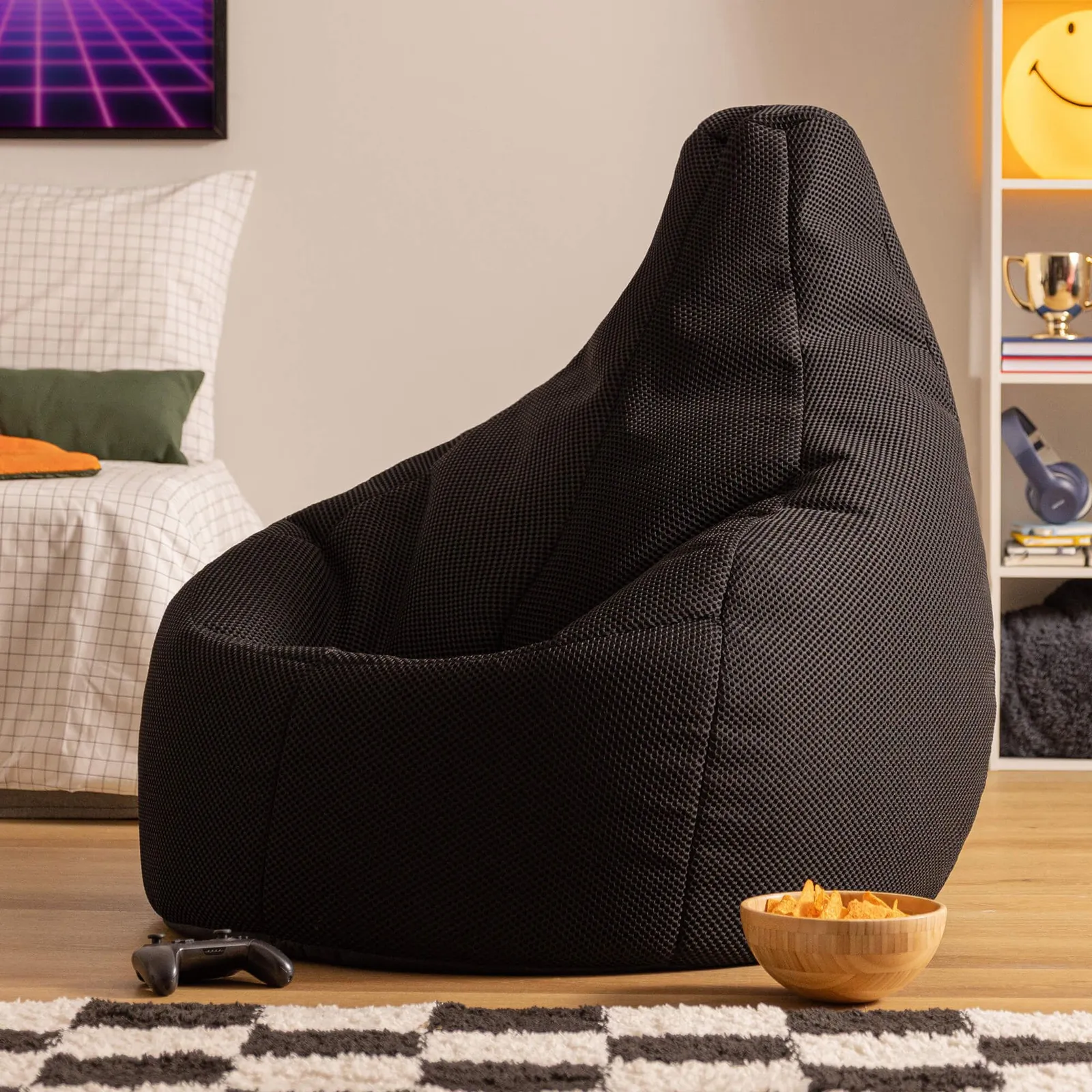 icon Gaming Performance Mesh XL Recliner Bean Bag in Black