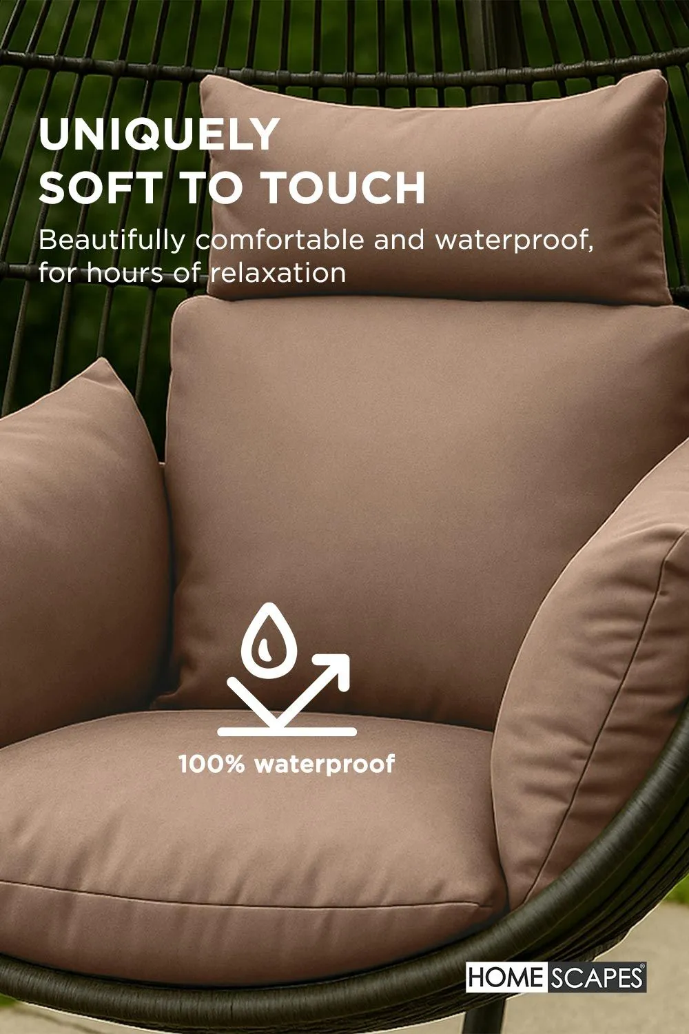 Homescapes Luxury Soft Waterproof Egg Chair Cushion Swing Chair Garden Seat in Beige 3