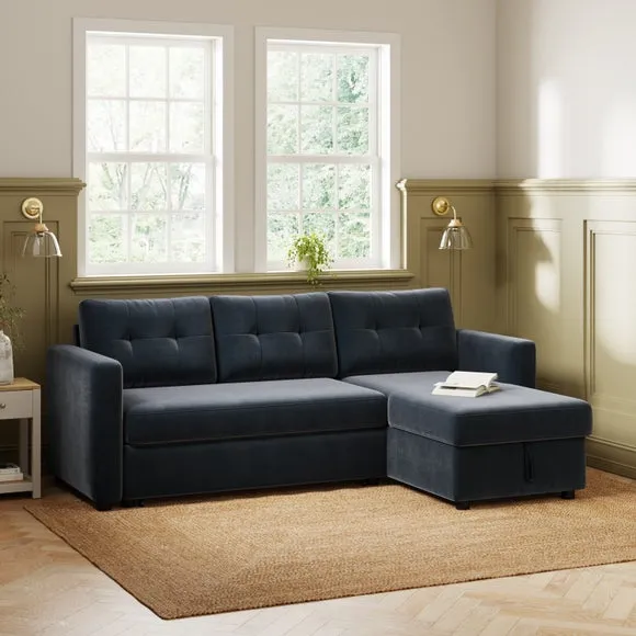 Barker Velvet Trundle Corner Chaise Sofa Bed 1
