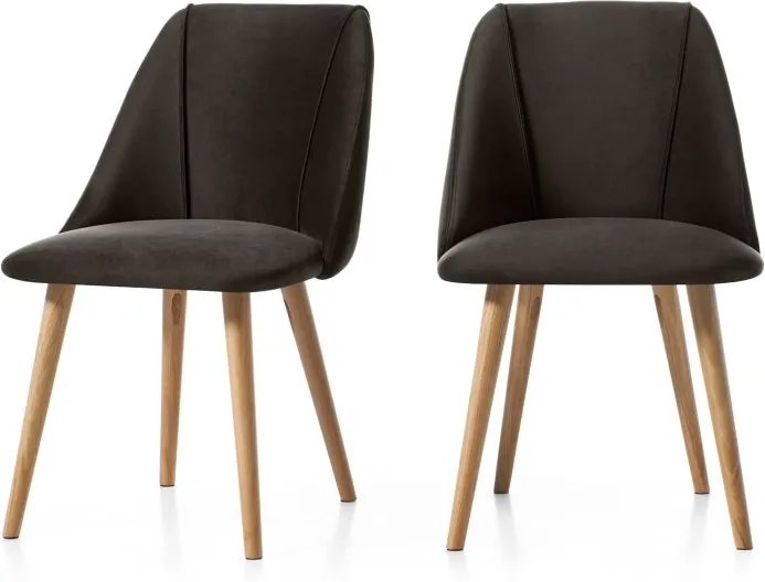 Set of 2 Lule Dining Chairs, Otter Grey Velvet and Oak