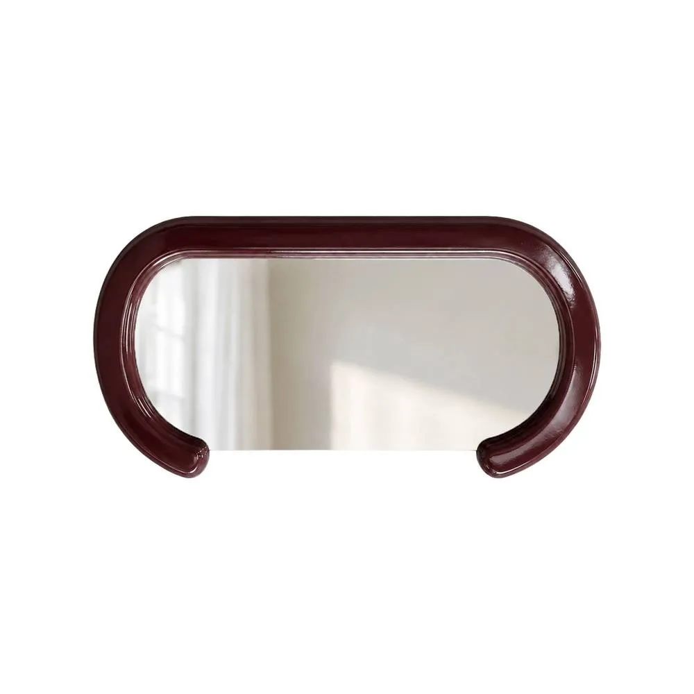 sweeek Oval mirror with wood decor 91cm in Burgundy 2