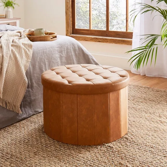 Faux Leather Large Round Ottoman 1