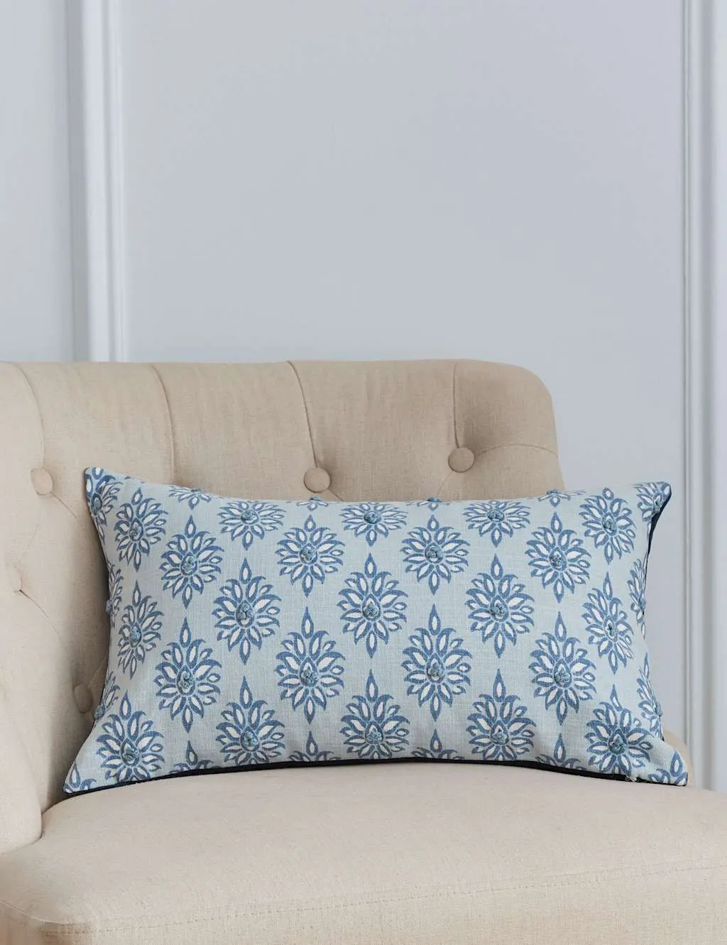 Laura Ashley Pure Cotton Gower Floral Cushion Light Blue
