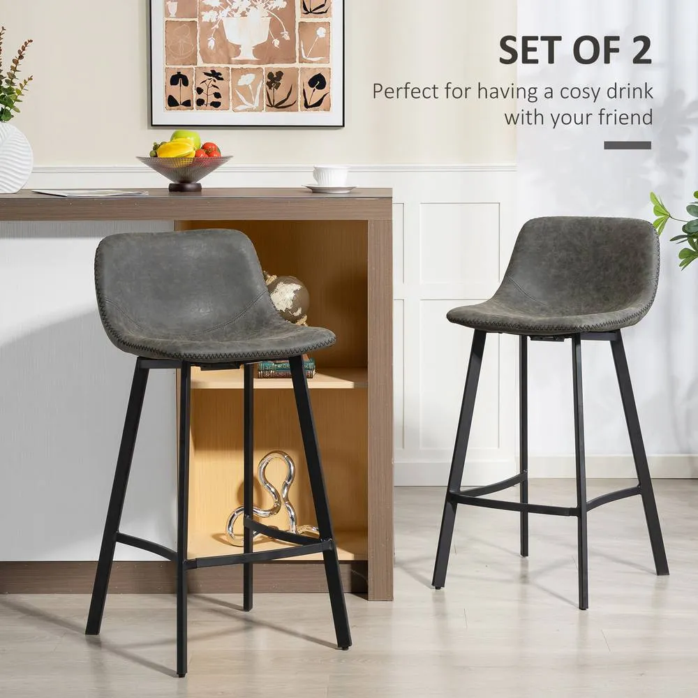 HOMCOM Bar Stools Set of 2, Bar Chairs with Back & Steel Legs in Grey 4