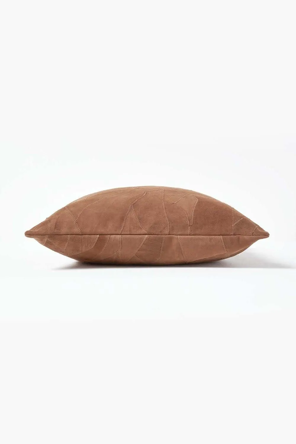 Homescapes Real Leather Suede Cushion with Feather Filling in Tan 2