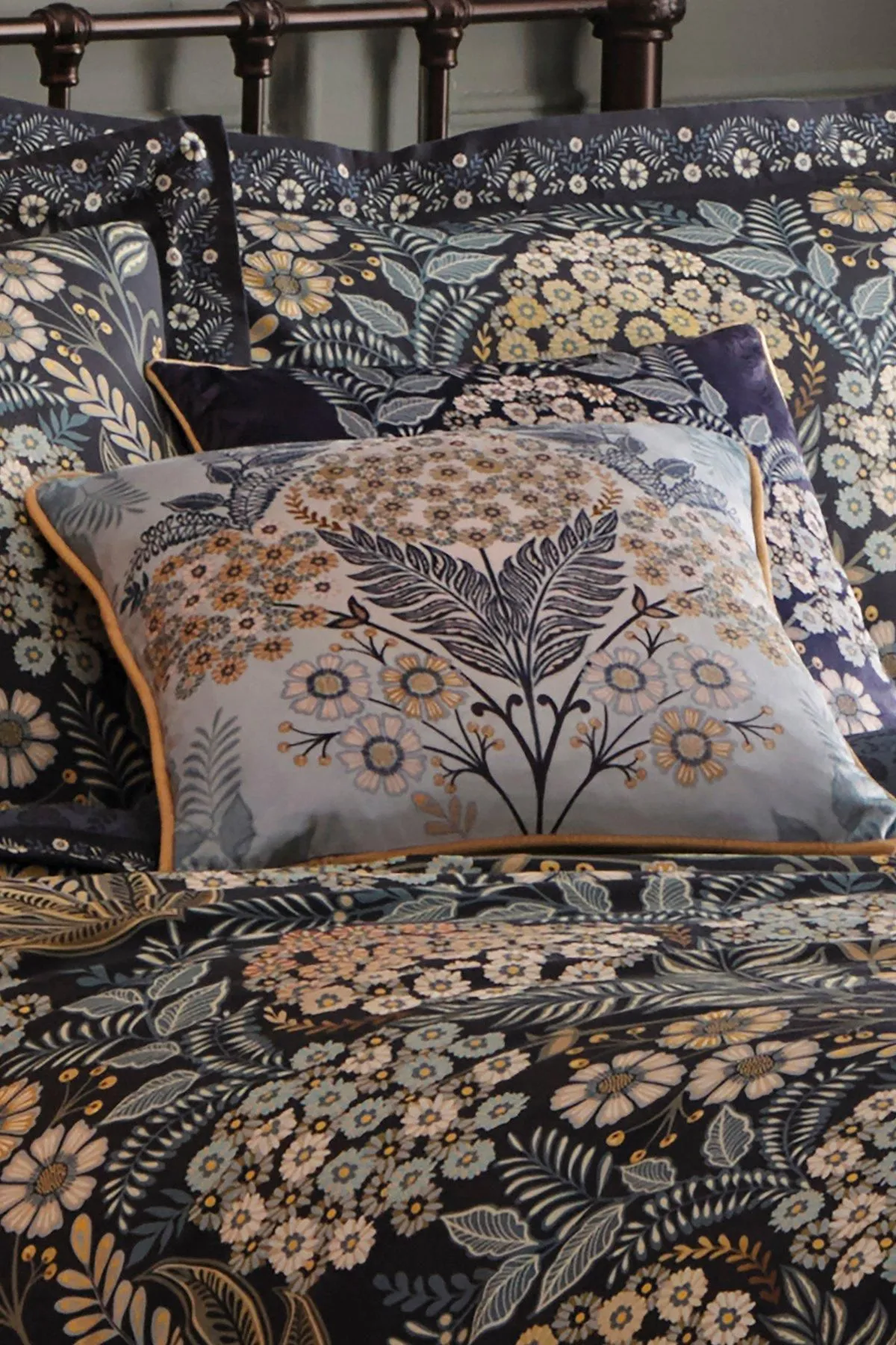 Appletree 'Evelina' Geometric Floral Velvet Filled Cushion in Navy