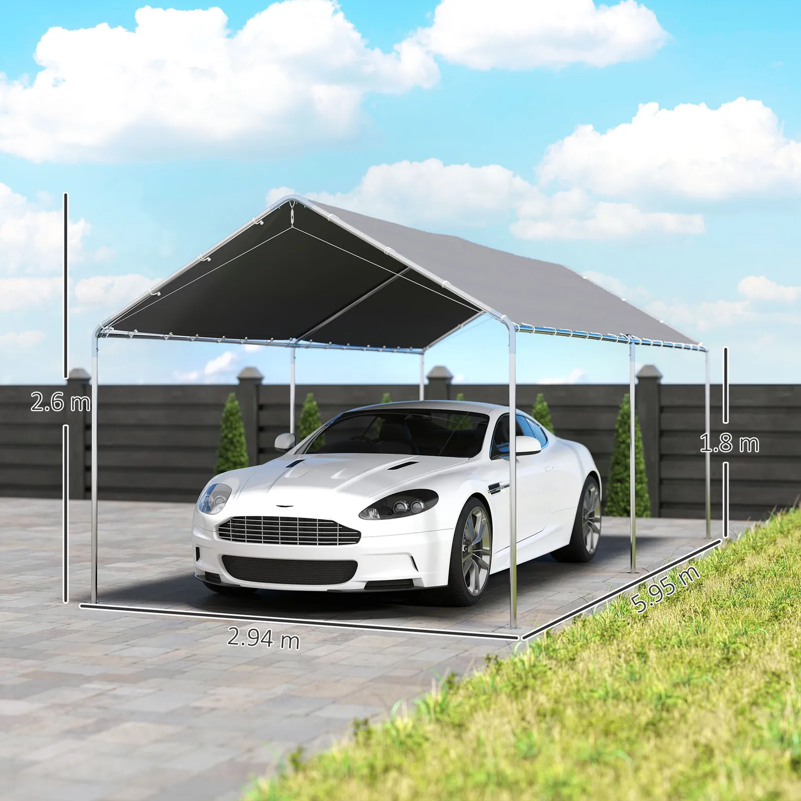 OUTSUNNY 2-Rooms Outdoor Carport Galvanized Steel Frame Tent UV Resistant in Grey 3
