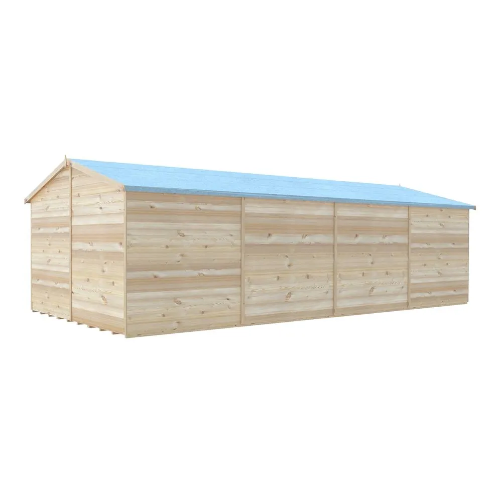 Shires Overlap 10 x 20 Feet Dip Treated Apex Shed Double Door with Windows in Brown 3